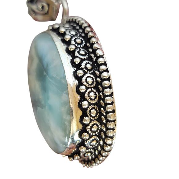 Sterling Silver Larimar Pendant – Oval Handmade Blue Stone Necklace - Picture 7 of 11